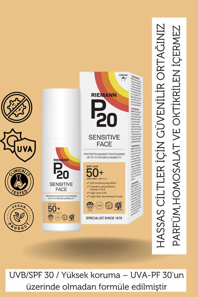 Riemann P20 Hassas Yüz SPF50+ Koruyucu Güneş Krem - 50 gr