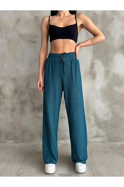 BEJNA Petrolgrüne Palazzo-Hose mit elastischem Bund für Damen