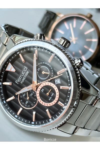 Ferrucci Brand Black Rose Color Steel Strap Lover Couple Wristwatch + Bracelet