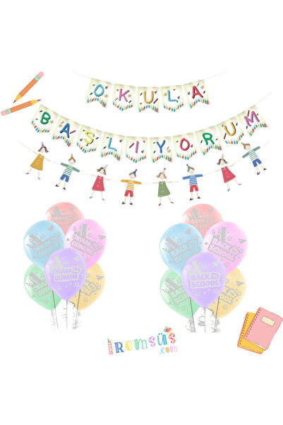 mypartyready Okula Başlıyorum Balonlu Süsleme Seti Okula Dönüş Sınıf Süslemes...