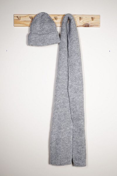 Huge Home Gray Wool Women's Gift Set - For Beret and Scarf, for Lover and Girlfriend