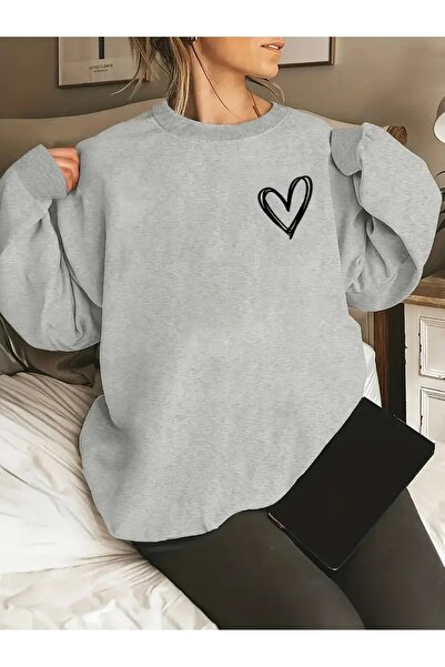 DAXİS Sportwear Company Γυναικείο φούτερ Heart Printed - Crew Neck
