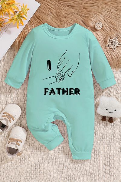 ADABEBEK جمبسوت أطفال مطبوع عليه عبارة "I Love Father" - موديل 22024