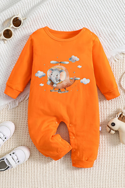 ADABEBEK Soft Baby Jumpsuit - Elephant Riding on a Helicopter Printed, 10240