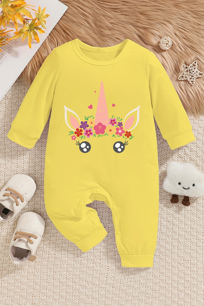 ADABEBEK Sevimli Unicorn Baskılı Soft Bebek Tulum 20287
