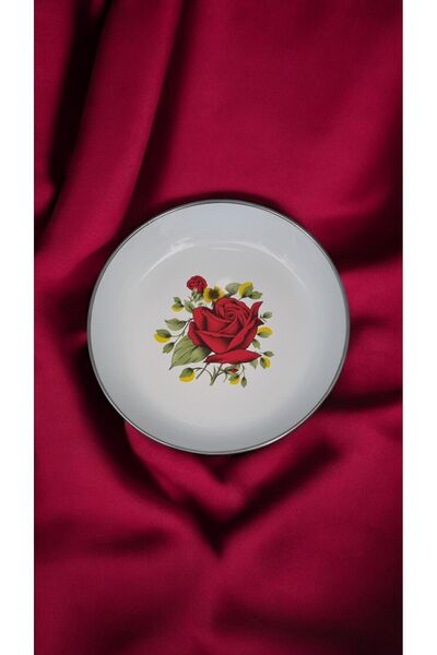 emaye market 22 Cm Patterned Enamel Custard Food Breakfast Plate - Bowl, Pit, Salad and Chips