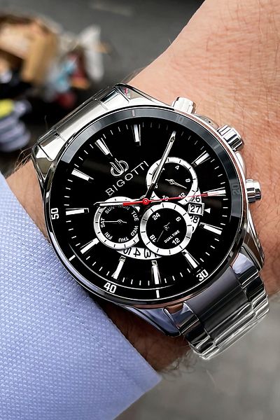 Bigotti Steel Men's Wristwatch 5 ATM Water Resistant Silver Color + Bracelet