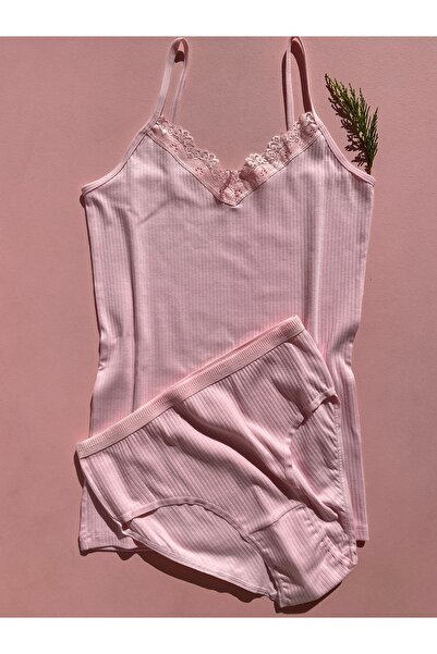 LEYNA BUTİK 4 Pieces Green, Blue, Pink, Black Women's Undershirt and Panty Set - Corded, Cotton, Lycra