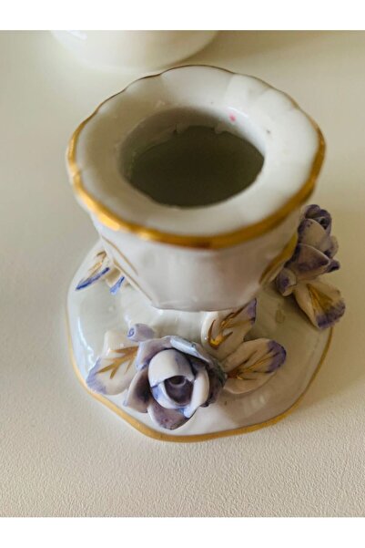 mona roza collection Antika Dresden Capodimonte Mavi Çiçek Rölyefli Alman Por...