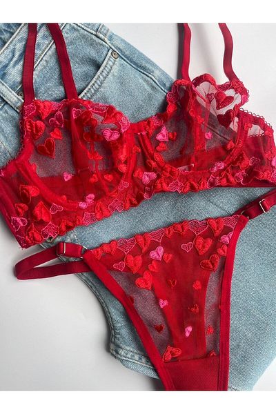 dem merys Valentine's Day Special Red Heart Underwire Bra Set