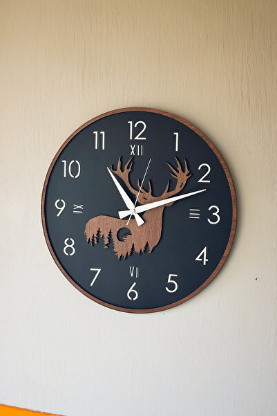 Wooden Decorative Gomeisa Silver Mirror-Brown Deer Wall Clock 48cm