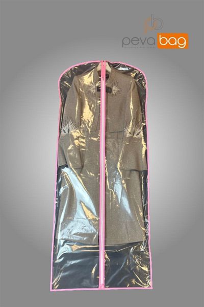 Pevabag Transparent Evening Dress Cover (Gamboç) 5 Pieces / 62x150 CM PINK Piping