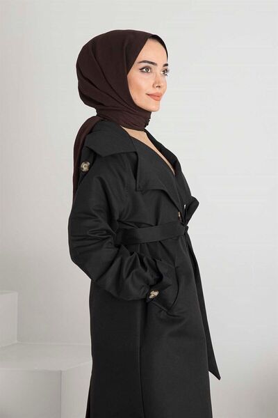 Genel Markalar Kol Kemerli Trençkot Siyah
