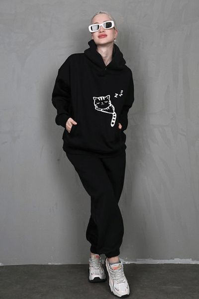 Pink Sky Μαύρο Σετ Φούτερ Oversize