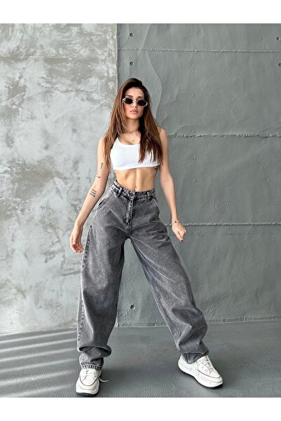 Swet Shop Jeans Klizač Fit visokog struka - Crna vrećasta traper žene