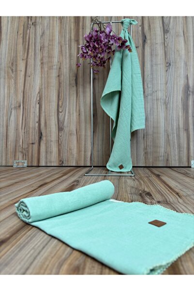 Tomuycuk Green Muslin Baby Blanket - Double Sided, 100% Cotton, 90x70cm, Multi-purpose Summer Blanket