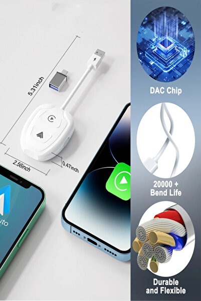 TECHNOMEN 2'si 1 arada Carplay Adaptörü ve Kablosuz Android Oto Araba Adaptör...