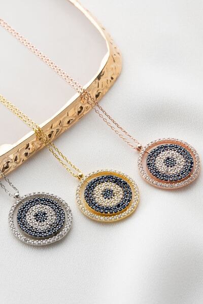 Silvano Jewelry 925 Ayar Gümüş Çift Taraflı Nazarlı Dönence Kolye
