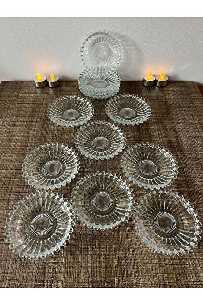 DİBA AVM yeni trend 12 Adet Cam Boncuklu Çay Tabağı  6lı bardak altı  6 Adet bardak altı Çay Tabağı