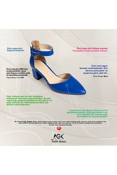 Güllü Shoes Női kék cipő estélyi ruha tűsarkú vastag esküvői ruha cipő 5,5 cm