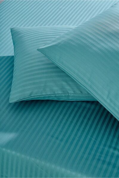 Tekstil Home Luxury Color Series Turquoise Color Striped Cotton Satin Elastic Sheet Set Double 160x200cm