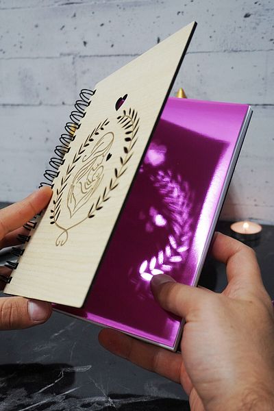 markcat Mother Baby Themed Wooden Cover Notebook - Unlined Notebook - 60 Sheets (120 Pages) - A5 Memory Book