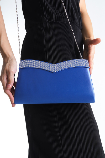 Moda Değirmeni Geantă de seară pentru femei din satin albastru cu detalii în piatră - BG1197-310-0003