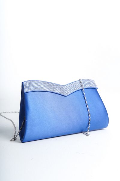 Moda Değirmeni Geantă de seară pentru femei din satin albastru cu detalii în piatră - BG1197-310-0003