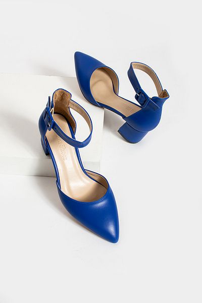 Güllü Shoes Női kék cipő estélyi ruha tűsarkú vastag esküvői ruha cipő 5,5 cm