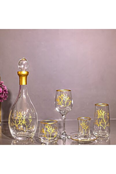 sudeka 61 Parça 12 Kişilik Hayat Ağacı Gold Cam Su Takımı