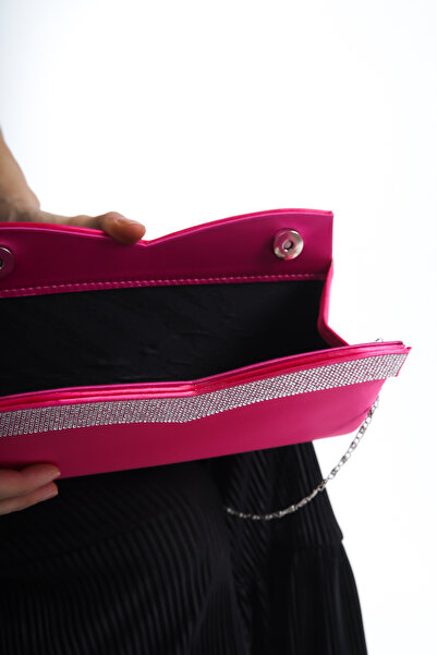 Moda Değirmeni Fuchsia Stoned Satin Women's Evening Bag - Bg1197-310-0003