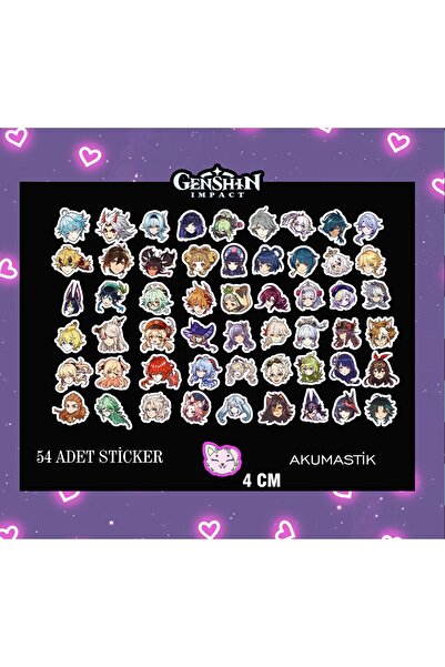 Akumastik مجموعة ملصقات جينشين امباكت 54 قطعة - استيكر انمي - استيكر لامع