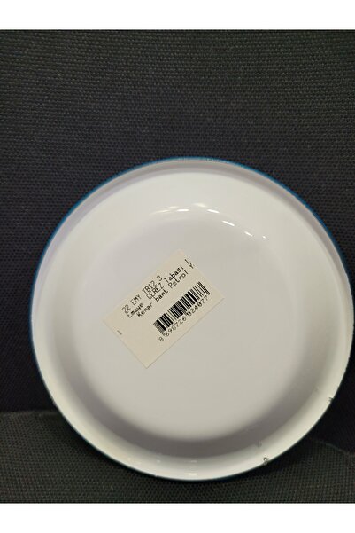 Luyano Enamel Coating on Steel Inner Outer White Cookie Plate Diameter 12 Cm Edge Band Petrol Green 1 Piece