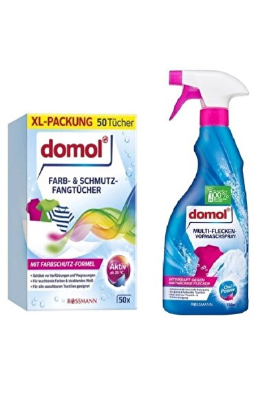 DOMOL Renk Ayırıcı Mendil Çamaşır Makinesi Için 50'li + Leke Çıkarıcı Sprey Y...