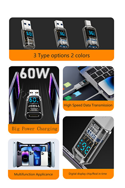 LivX Revolution Type C to USB 3.2 Dönüştürücü 36W 10Gbps Veri Transferi Dijital Ekran OTGGM