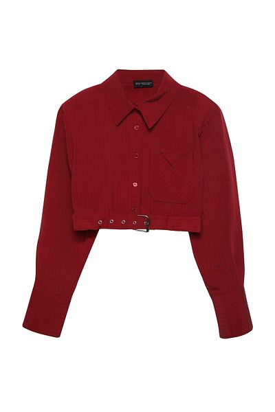 Quzu Claret Red Shirt - Belt Detailed