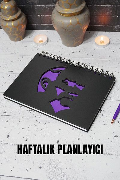 markcat Caiet de planuri din lemn Mustafa Kemal Ataturk - Agenda și planificatorul săptămânal - Caiet de școală A5