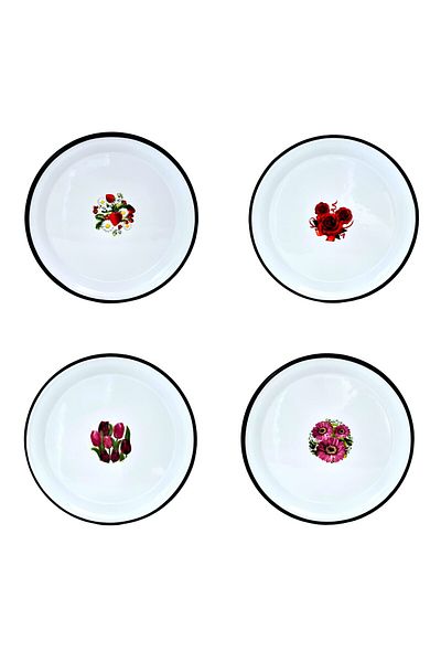 emaye market 28 Cm Rice Nostalgic Tea Tray - Enameled Decorated