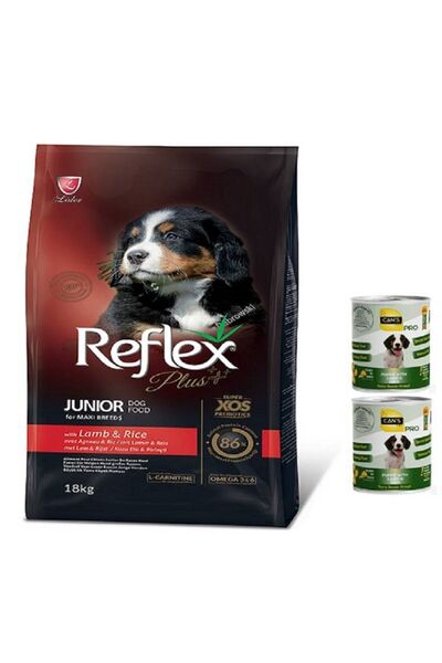 Reflex Plus Kuzu Etli Pirinçli Büyük Irk Yavru Köpek Maması 18 Kg 2 Adet Konsere