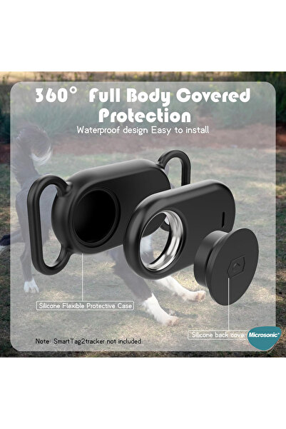 Microsonic Samsung Galaxy Smart Tag 2 Kılıf, Evcil Hayvan için Silikon Boyun Tasma Aparatı Siyah