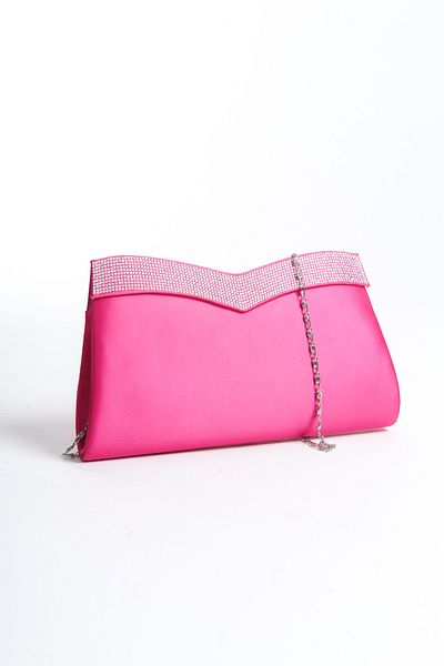 Moda Değirmeni Geantă de seară pentru femei din satin cu piatră fucsia - BG1197-310-0003
