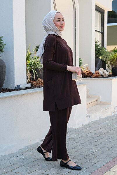 LOCCO Brown Suit Set with Pockets and Sides