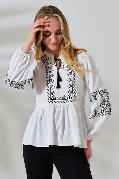 FoR ShE Ecru Colored Forshe Women's Blouse - Embroidery Detail