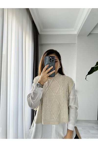 Miss Giz Butik Страничен пуловер с плитка за коса