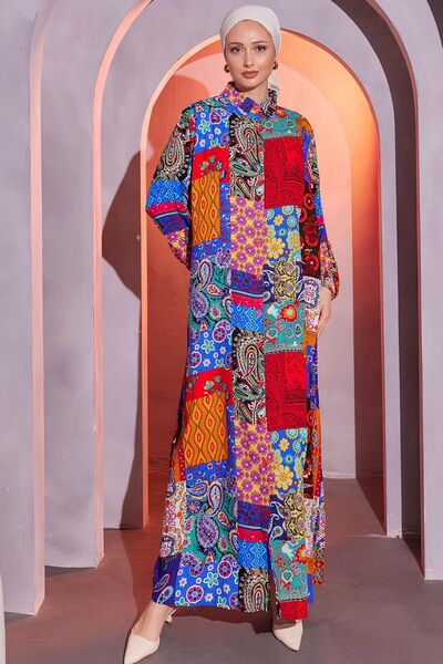 Bold Grup Color Patterned Premium Viscose Women's Hijab Dress