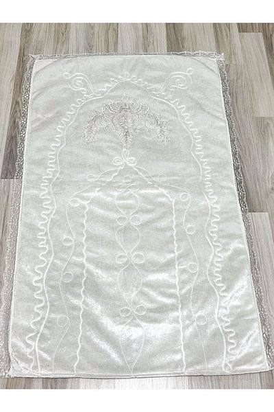 AYHANHOME French Velvet Dowry Bridal Set - Guipure Embroidered Prayer Mat
