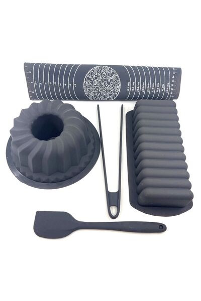 Silicorner طقم مطبخ سيليكون أنثراسايت 5 قطع - عصا بيضاوية، قالب كيك، ملعقة مل...