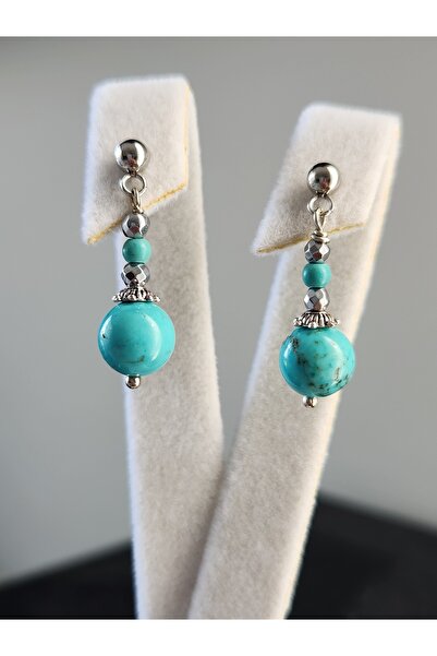 Home Natural Stone Turquoise Stone Dangle Steel Earrings