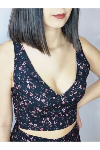 YAXİ Візерунковий бюстгальтер з V-подібним вирізом, чорний