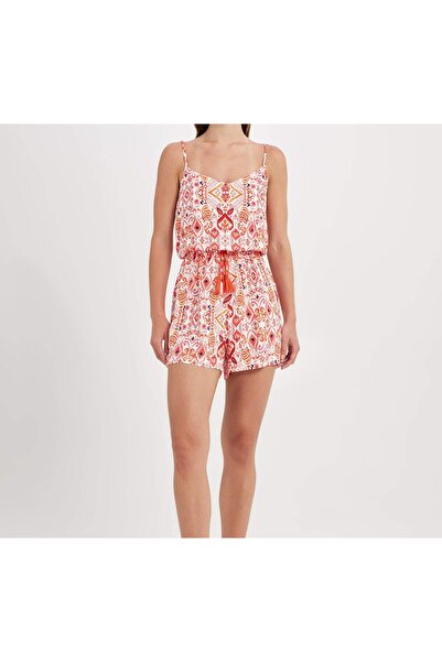 Kübra Tekstil Shawl Patterned Women's Jumpsuit - with Straps and Shorts